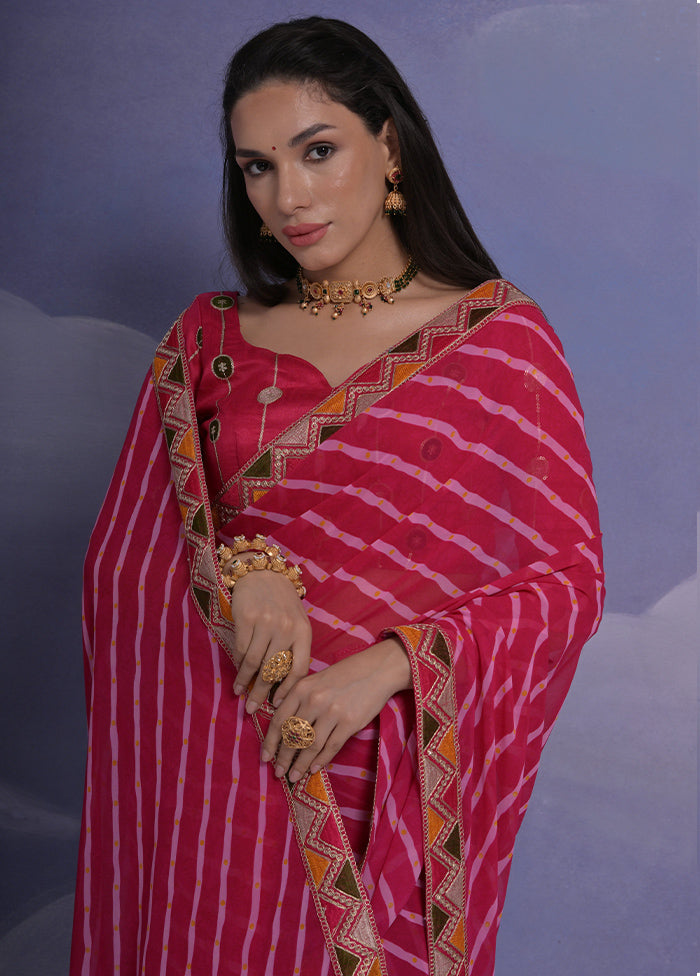 Pink Georgette Saree With Blouse Piece