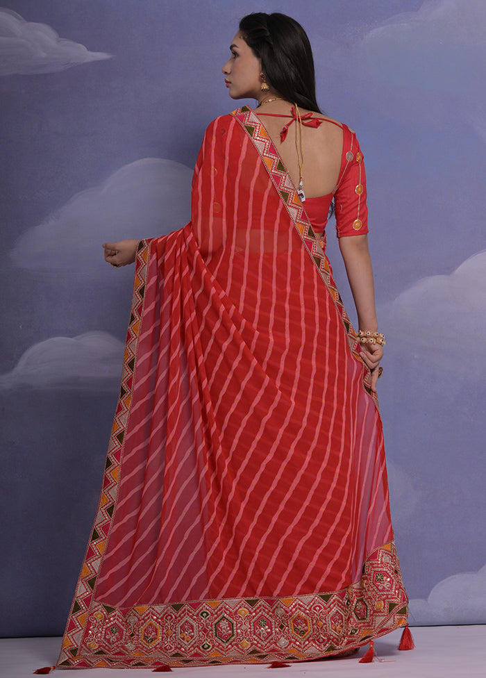 Red Georgette Saree With Blouse Piece - Indian Silk House Agencies