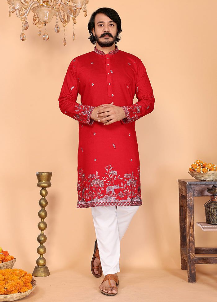 Red Cotton Kurta & Pajama Set