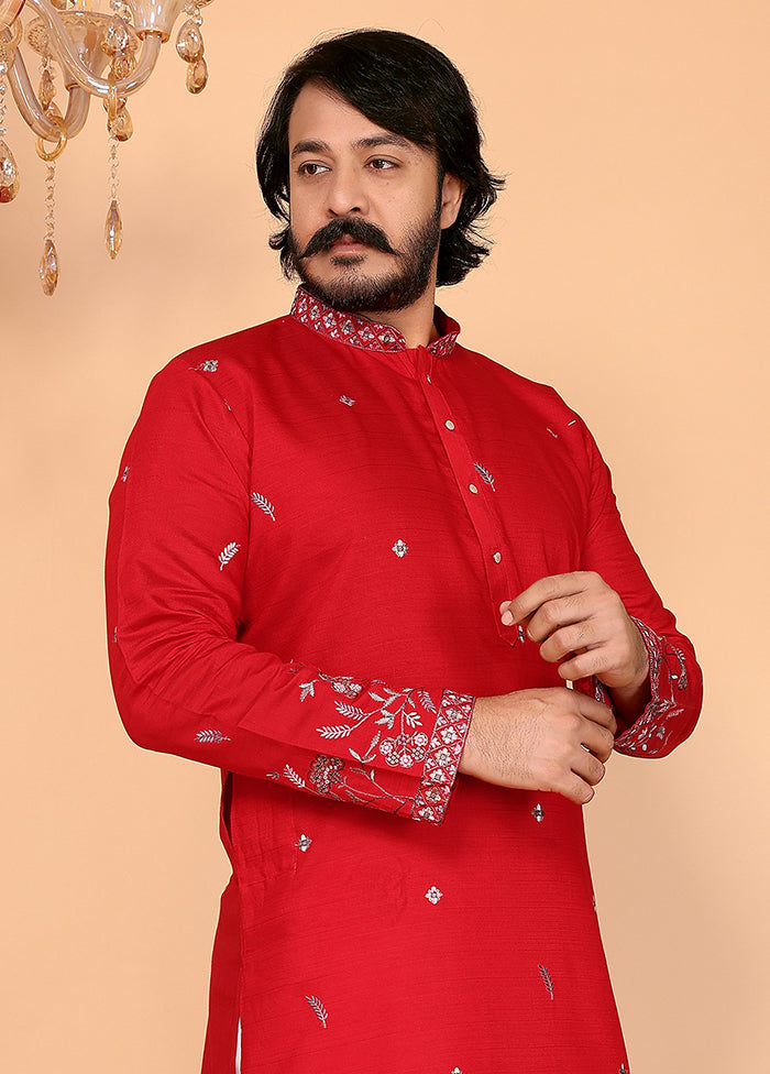 Red Cotton Kurta & Pajama Set