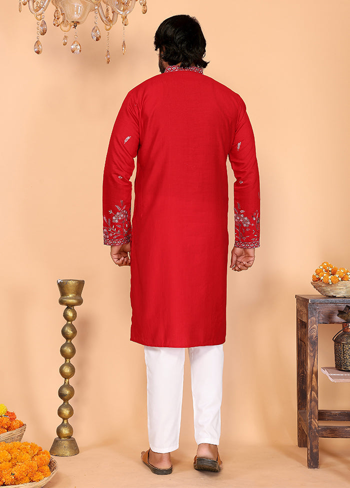 Red Cotton Kurta & Pajama Set