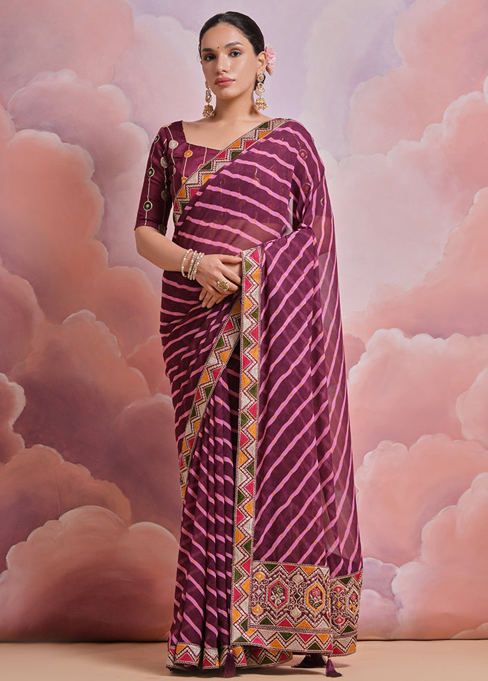 Wine Georgette Saree With Blouse Piece