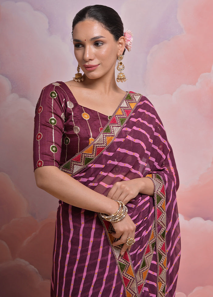 Wine Georgette Saree With Blouse Piece - Indian Silk House Agencies