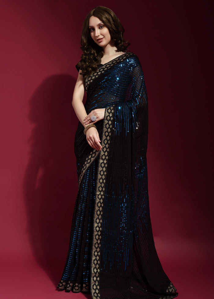 Blue Georgette Saree With Blouse Piece - Indian Silk House Agencies