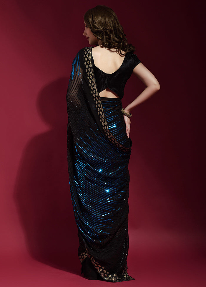 Blue Georgette Saree With Blouse Piece - Indian Silk House Agencies