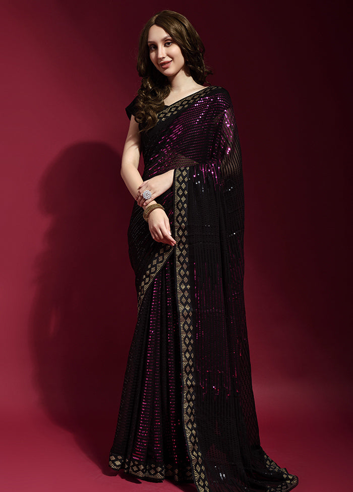 Wine Georgette Saree With Blouse Piece