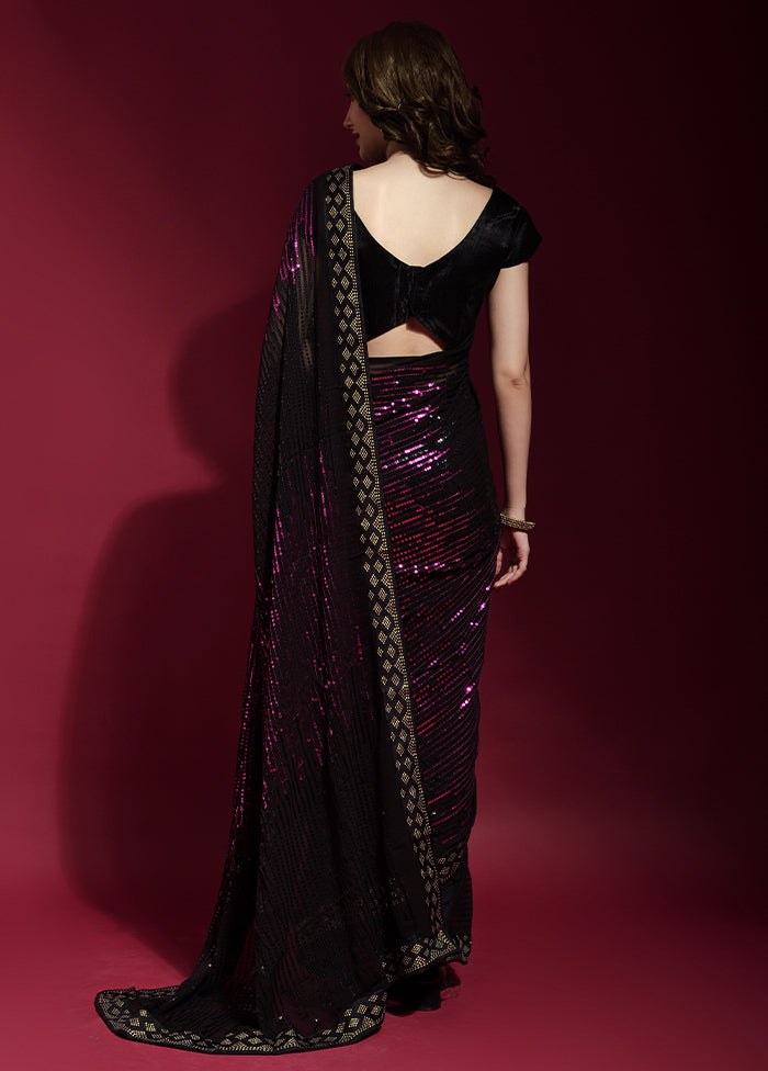 Wine Georgette Saree With Blouse Piece