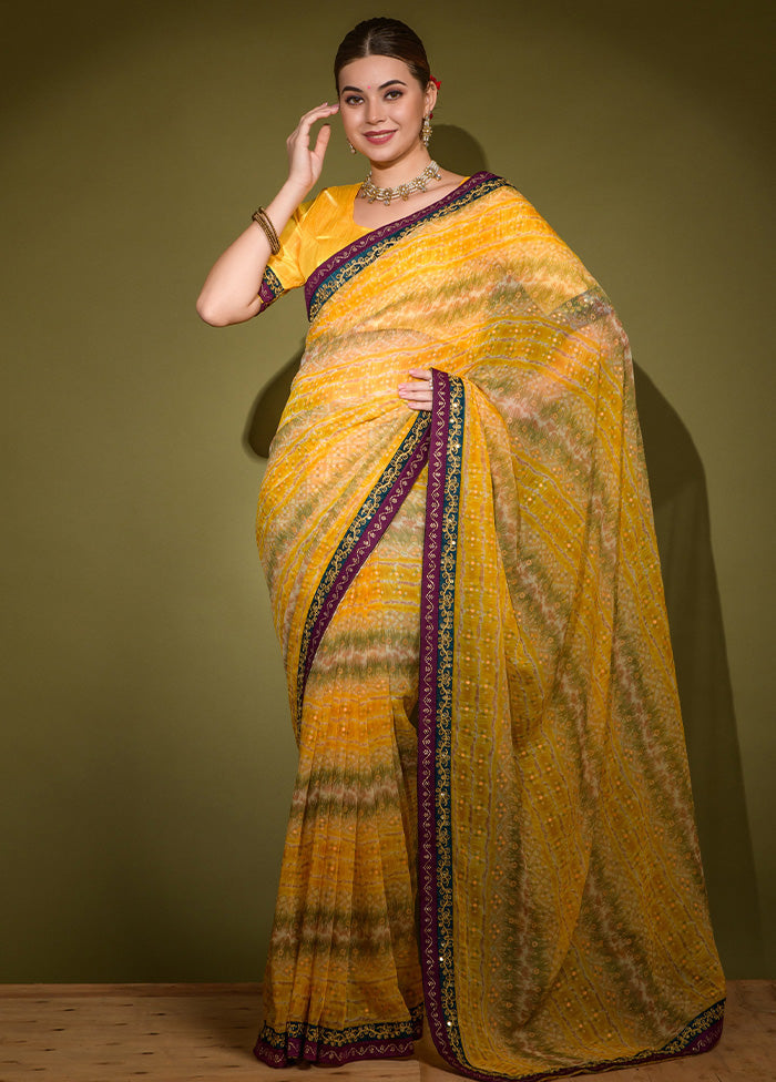 Yellow Georgette Saree With Blouse Piece - Indian Silk House Agencies