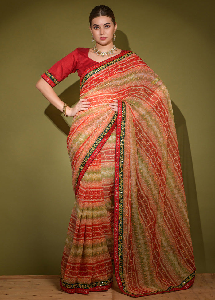 Red Georgette Saree With Blouse Piece - Indian Silk House Agencies