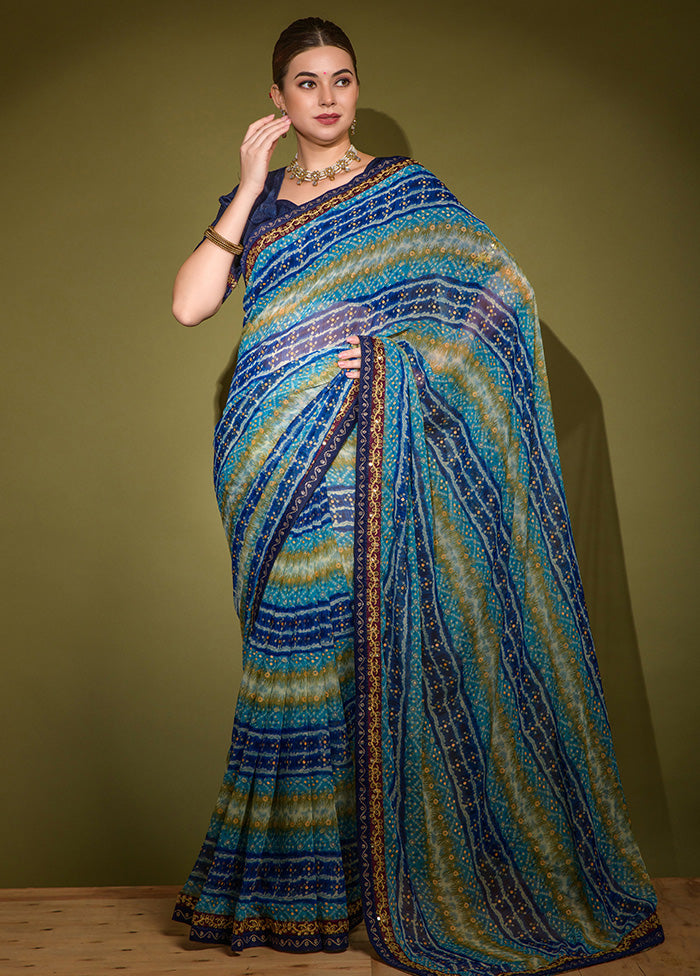 Blue Georgette Saree With Blouse Piece - Indian Silk House Agencies