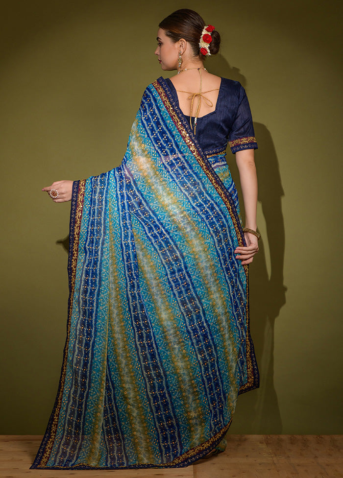 Blue Georgette Saree With Blouse Piece - Indian Silk House Agencies