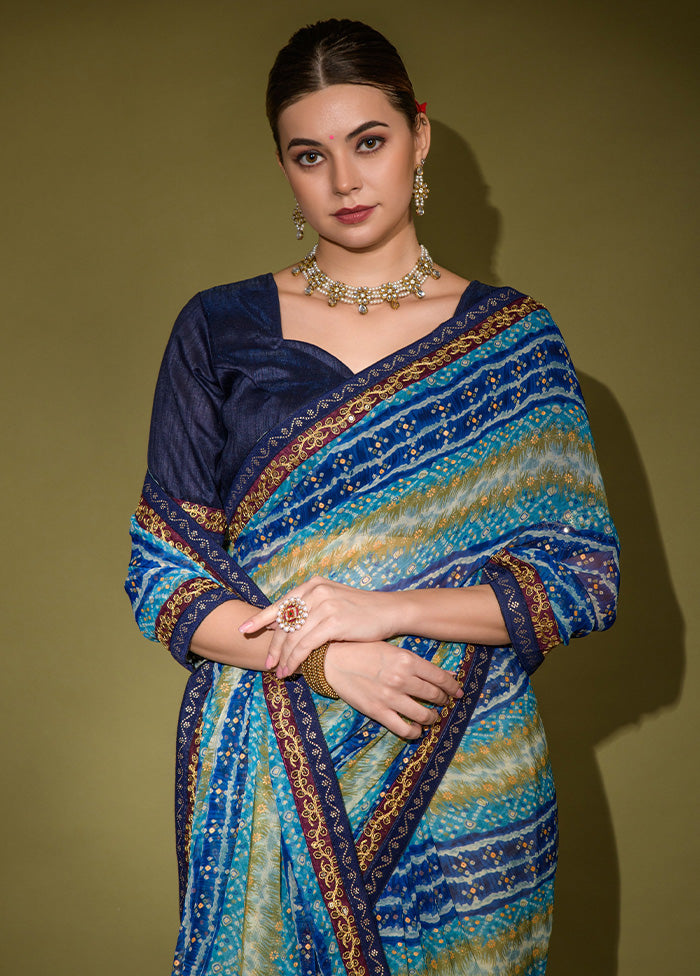 Blue Georgette Saree With Blouse Piece - Indian Silk House Agencies