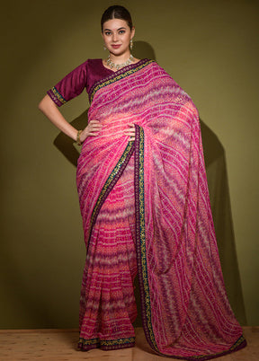 Pink Georgette Saree With Blouse Piece - Indian Silk House Agencies