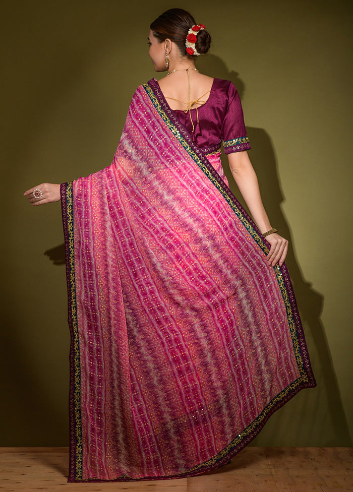 Pink Georgette Saree With Blouse Piece - Indian Silk House Agencies