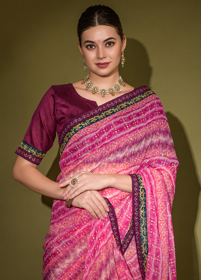 Pink Georgette Saree With Blouse Piece - Indian Silk House Agencies