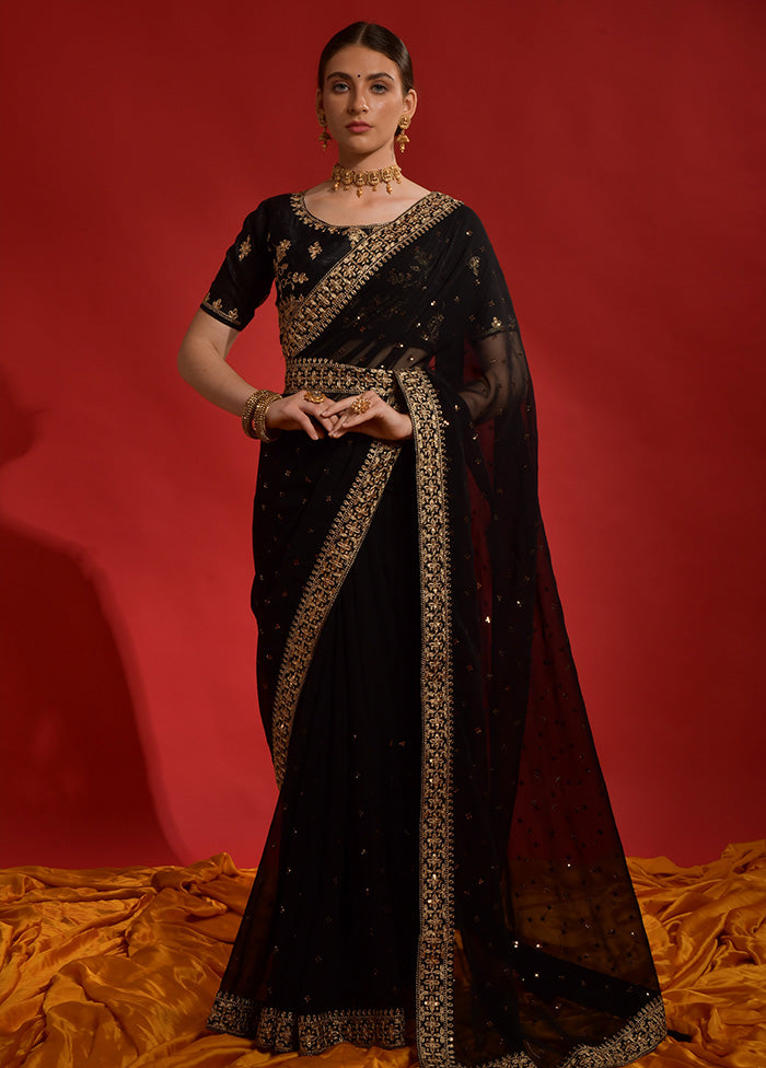 Black Georgette Saree With Blouse Piece - Indian Silk House Agencies