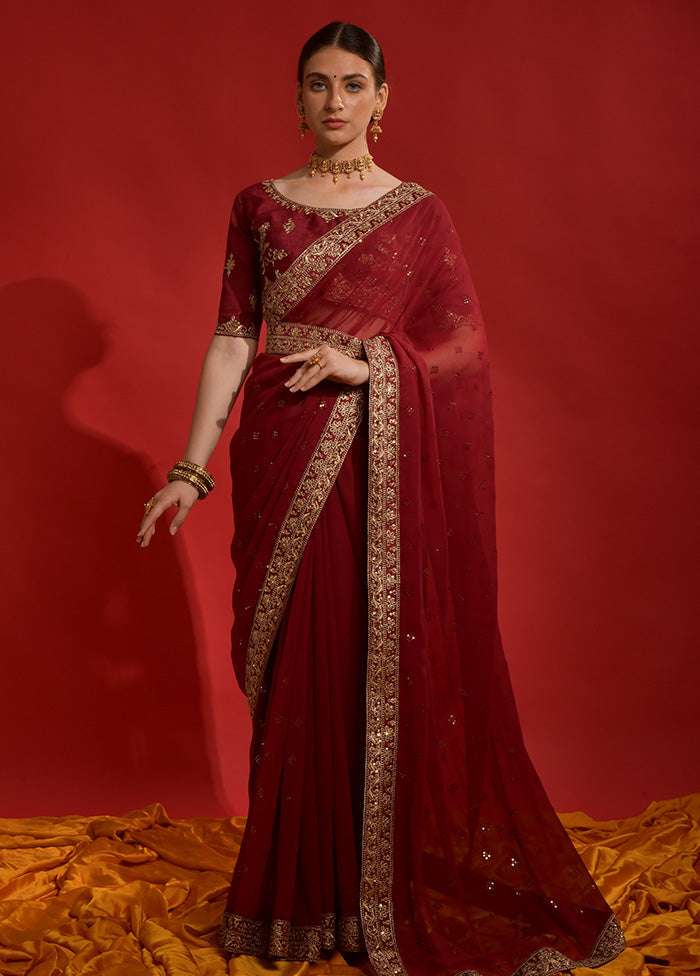 Maroon Georgette Saree With Blouse Piece - Indian Silk House Agencies