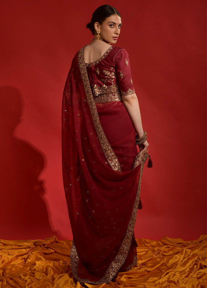 Maroon Georgette Saree With Blouse Piece - Indian Silk House Agencies