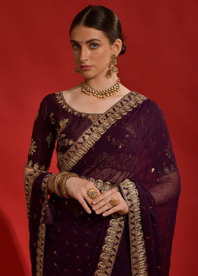 Wine Georgette Saree With Blouse Piece - Indian Silk House Agencies