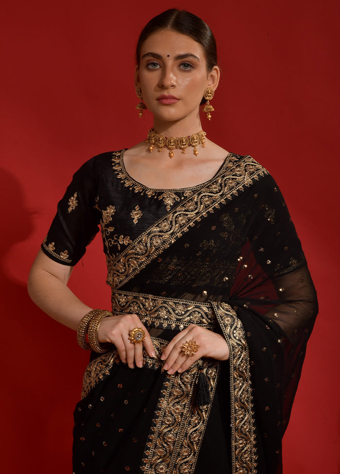 Black Georgette Saree With Blouse Piece - Indian Silk House Agencies