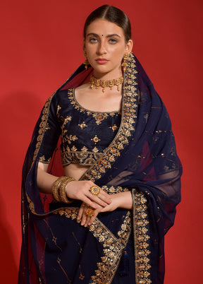 Navy Blue Georgette Saree With Blouse Piece - Indian Silk House Agencies