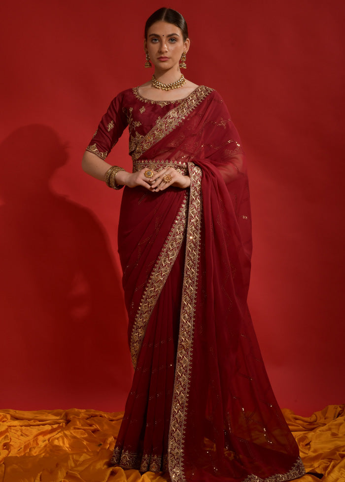 Maroon Georgette Saree With Blouse Piece - Indian Silk House Agencies