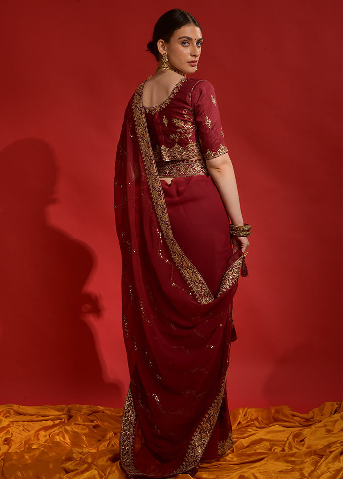 Maroon Georgette Saree With Blouse Piece - Indian Silk House Agencies