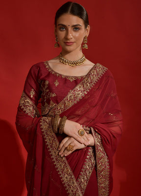 Maroon Georgette Saree With Blouse Piece - Indian Silk House Agencies