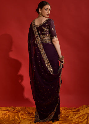 Wine Georgette Saree With Blouse Piece - Indian Silk House Agencies