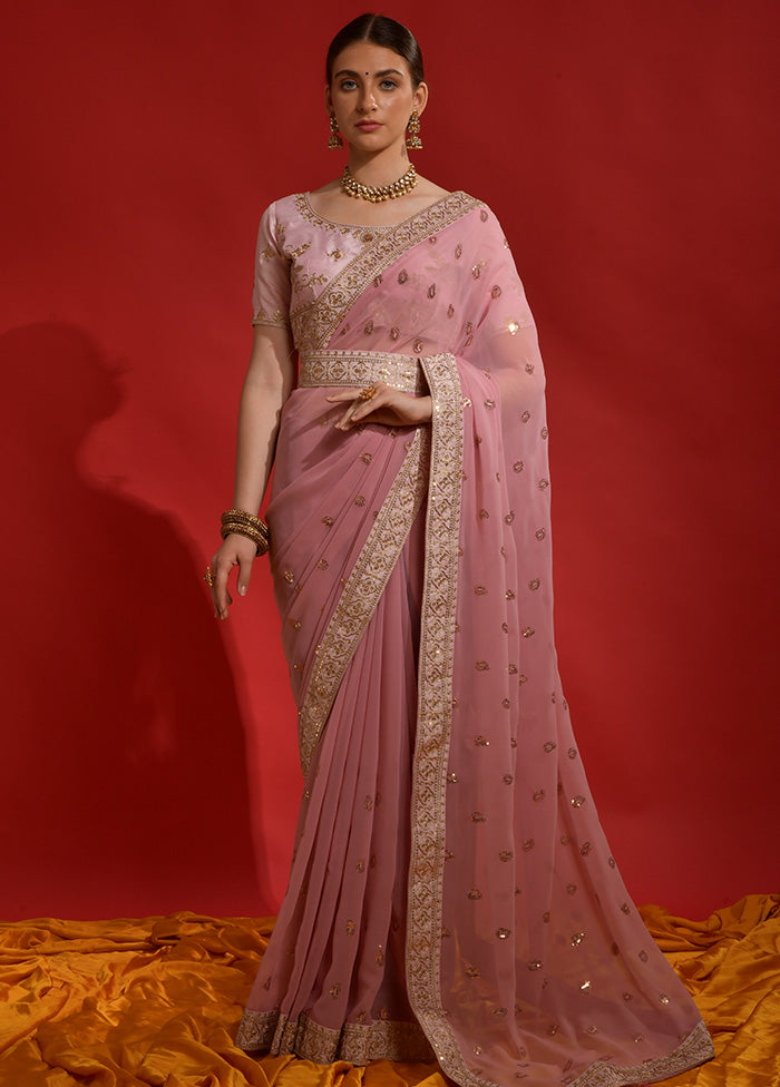 Peach Georgette Saree With Blouse Piece - Indian Silk House Agencies