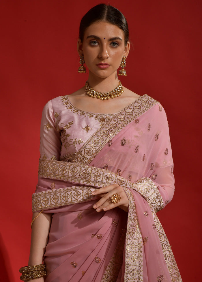 Peach Georgette Saree With Blouse Piece - Indian Silk House Agencies