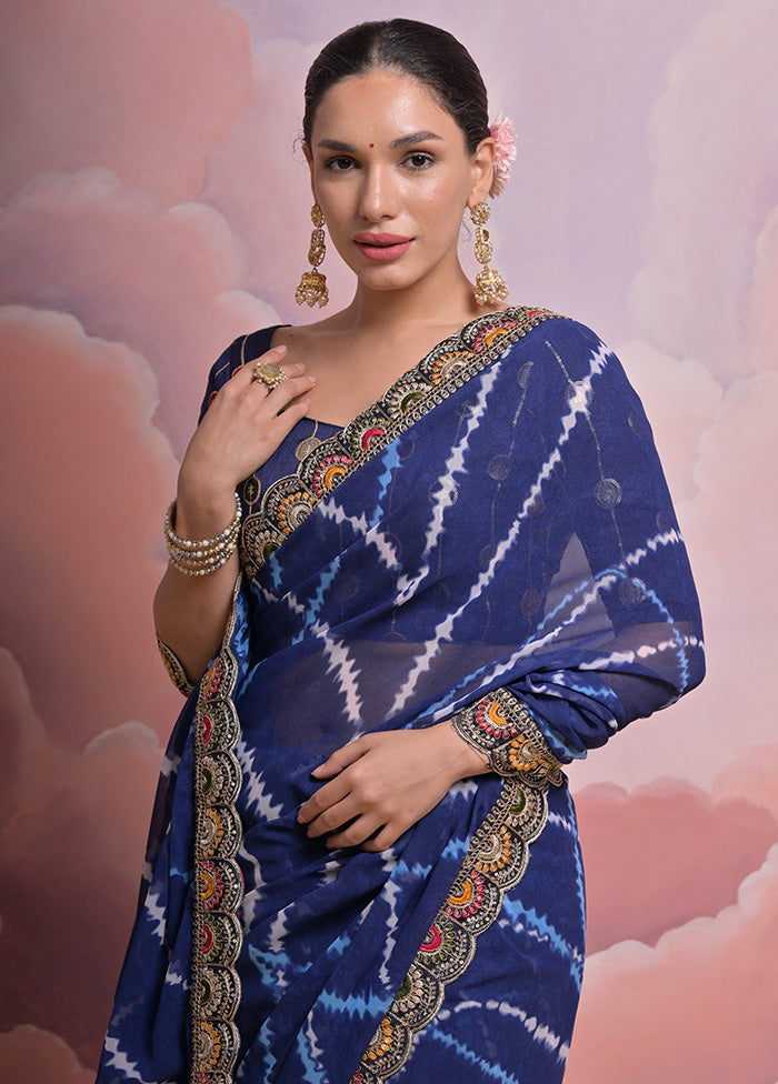 Blue Georgette Saree With Blouse Piece - Indian Silk House Agencies