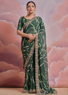 Bottle Green Georgette Saree With Blouse Piece - Indian Silk House Agencies