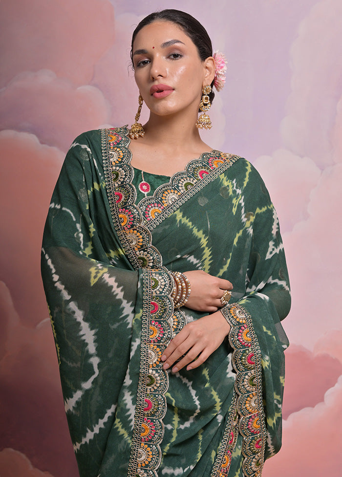 Bottle Green Georgette Saree With Blouse Piece - Indian Silk House Agencies