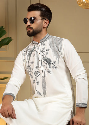White Silk Kurta & Pajama Set