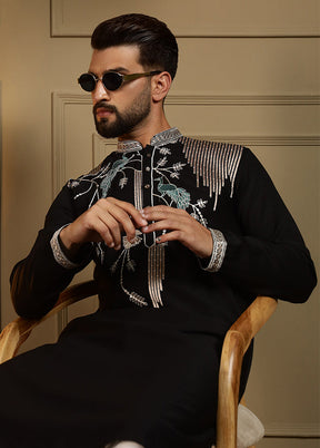 Black Silk Kurta & Pajama Set