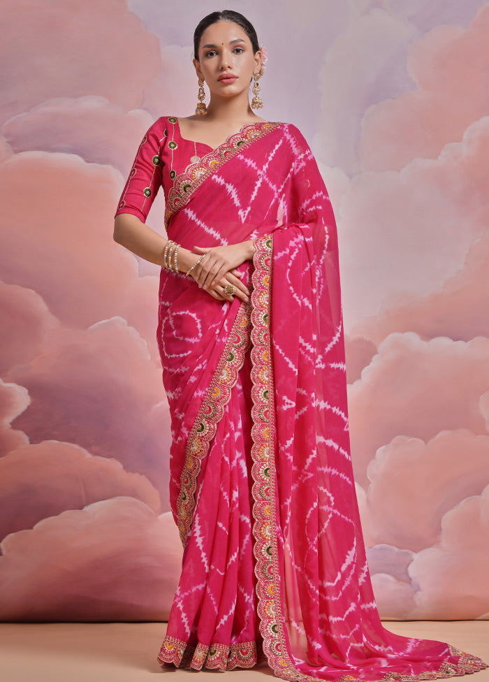 Pink Georgette Saree With Blouse Piece - Indian Silk House Agencies