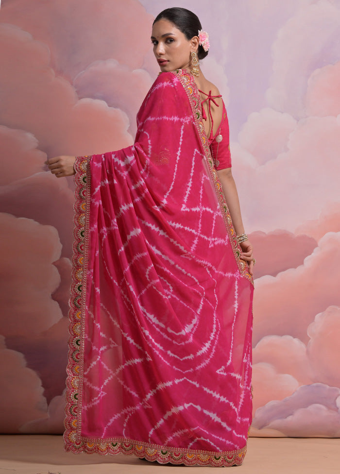 Pink Georgette Saree With Blouse Piece - Indian Silk House Agencies