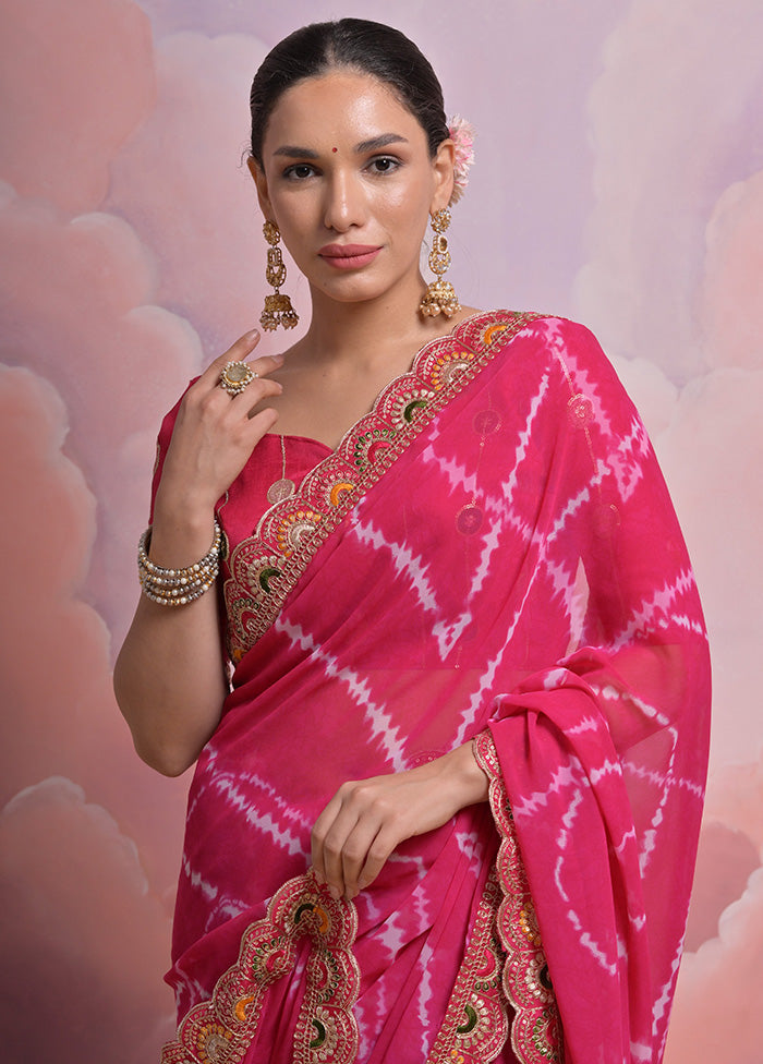 Pink Georgette Saree With Blouse Piece - Indian Silk House Agencies