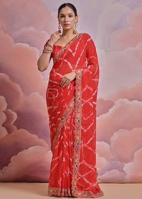 Red Georgette Saree With Blouse Piece