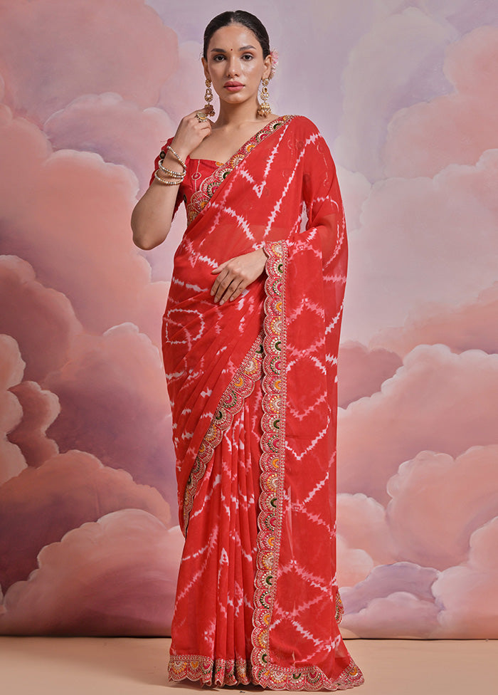 Red Georgette Saree With Blouse Piece - Indian Silk House Agencies