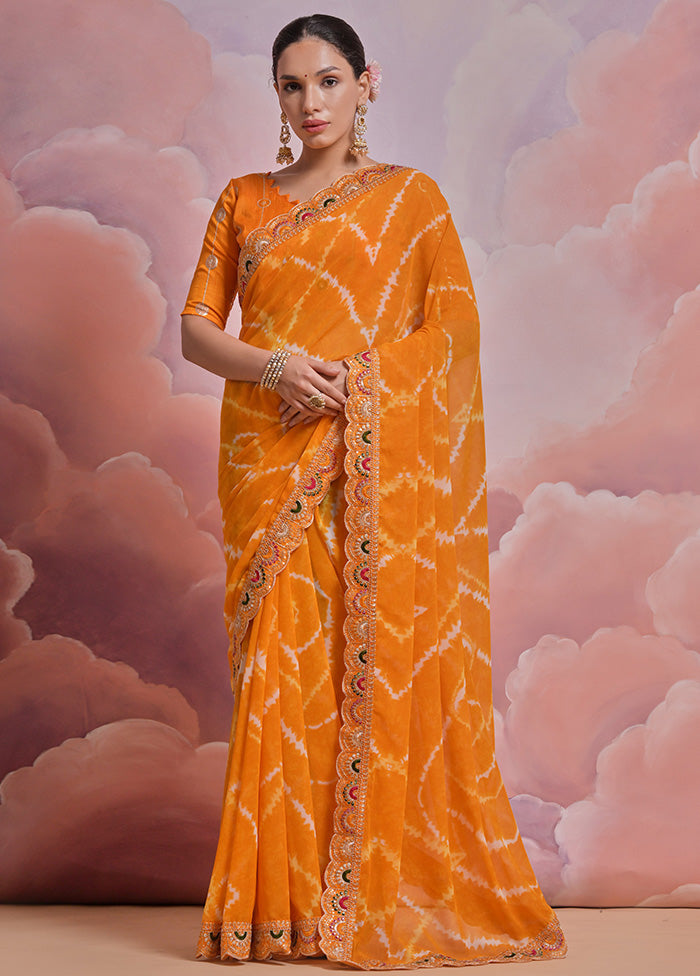 Mustard Georgette Saree With Blouse Piece - Indian Silk House Agencies