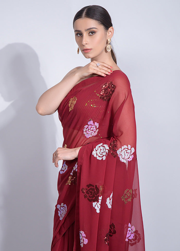 Maroon Georgette Saree With Blouse Piece - Indian Silk House Agencies