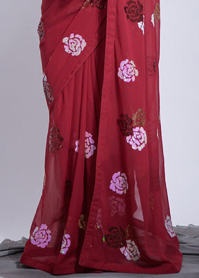 Maroon Georgette Saree With Blouse Piece