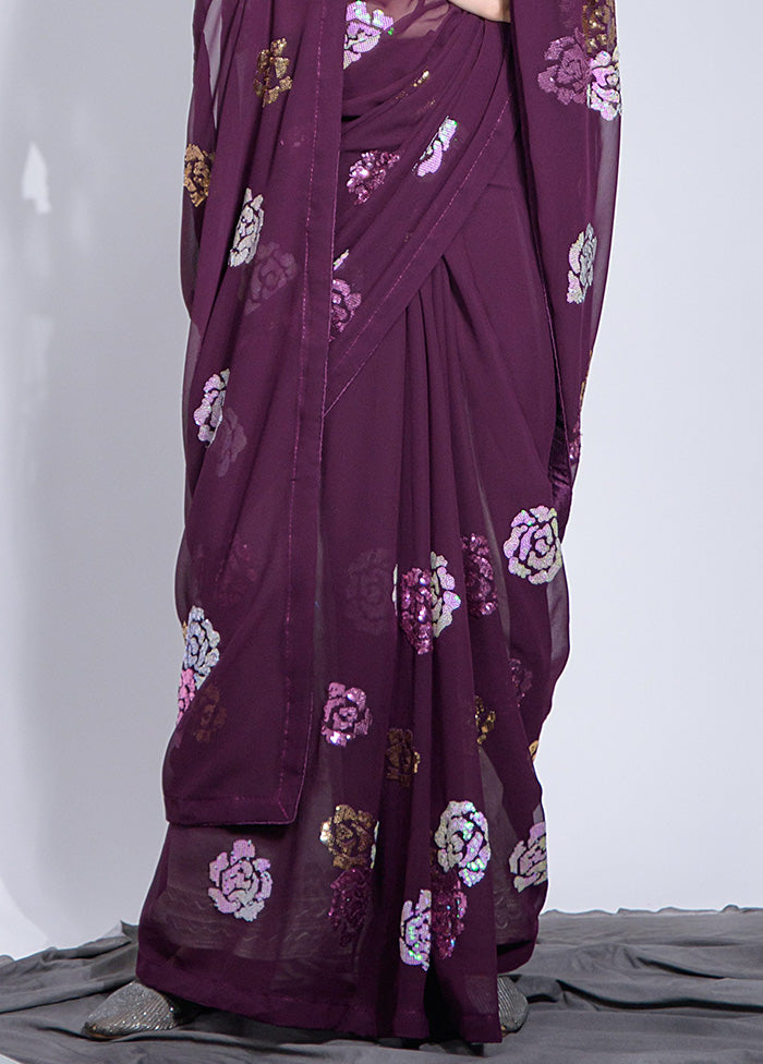 Wine Georgette Saree With Blouse Piece - Indian Silk House Agencies