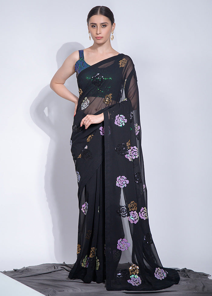 Black Georgette Saree With Blouse Piece - Indian Silk House Agencies