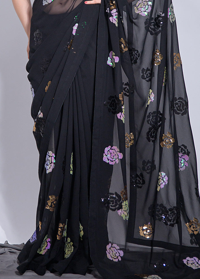 Black Georgette Saree With Blouse Piece