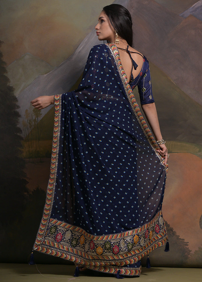 Navy Blue Georgette Saree With Blouse Piece - Indian Silk House Agencies