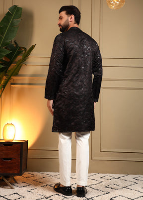 Black Silk Kurta & Pajama Set