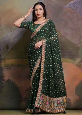 Bottle Green Georgette Saree With Blouse Piece